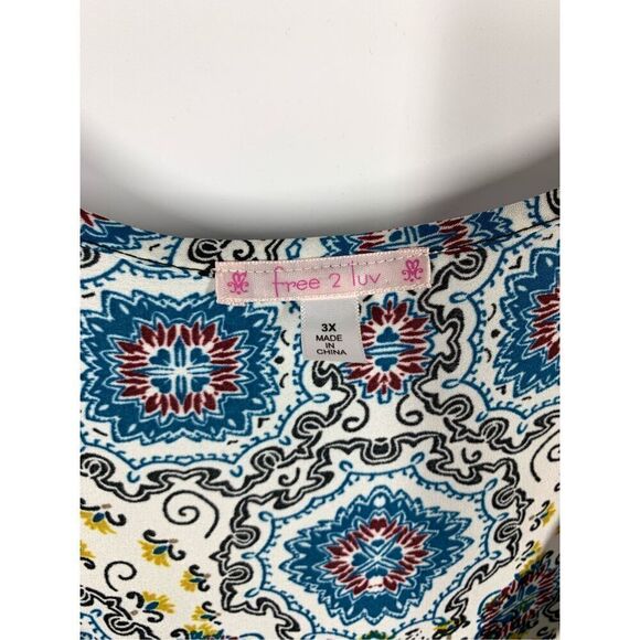 Free 2 Luv Womens Geometric Bell Sleeve Scoop Neckline Blouse Multicolor Size 3X - Picture 4 of 7